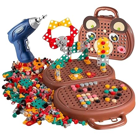Assembly Toolbox Baby Puzzle Electric Drill Screwdriver (203 pcs) - Brown