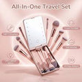 Travel Makeup Brush Set with LED Light Mirror
